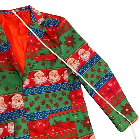 Dec 25th Christmas Not So Suit Suit 3 Piece Coat Pants Tie Santa Mens Size Large - Picture 9 of 16
